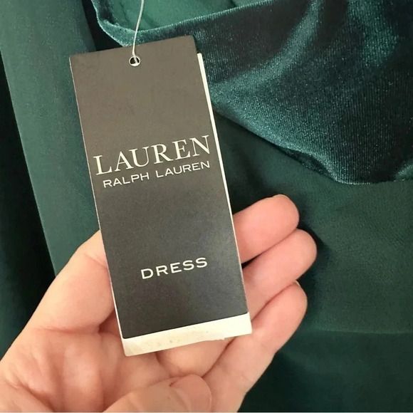 Lauren Ralph Lauren Chiffon One Shoulder Bow Forest Green Dress Sz 14 NWT - Picture 10 of 15